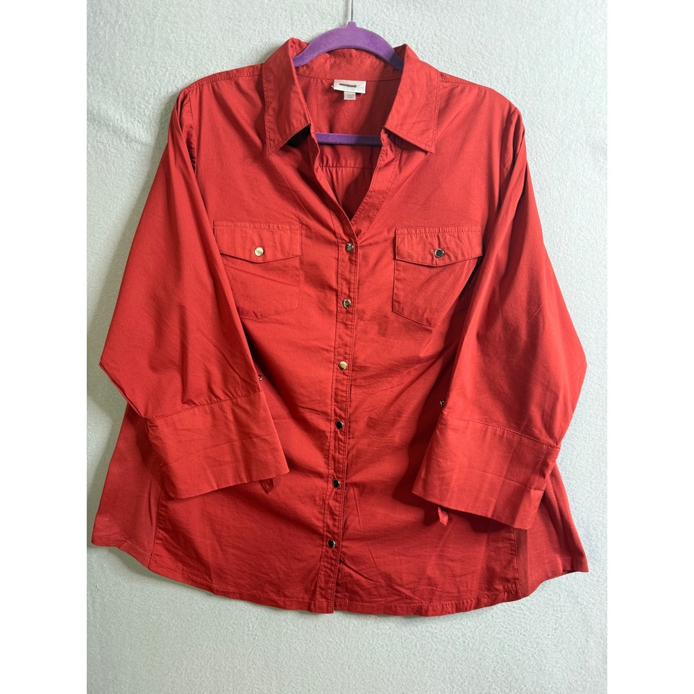 Avenue Button Down Shirt Women's 18/20 Tunic Top Gold Accents 3/4 Sleeve